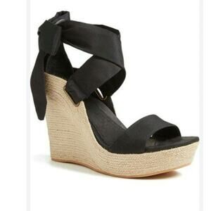 UGG Jules Platform Wedge Espadrille Black Ribbon Gladiator Sandal, US Size 10